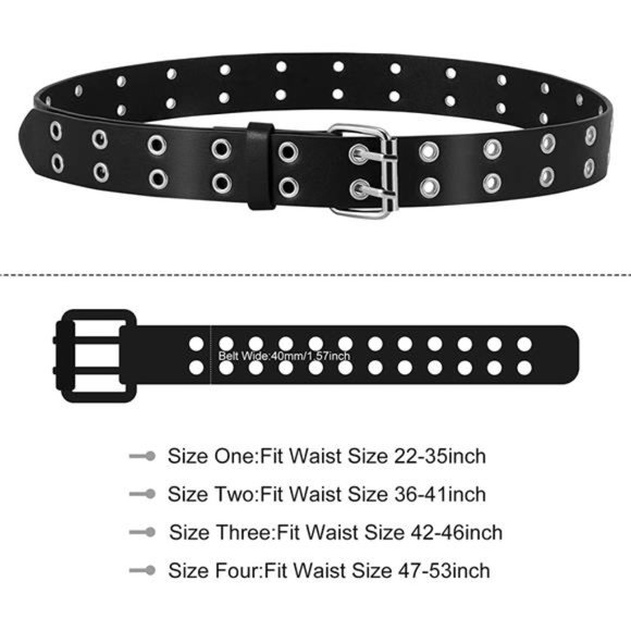 XZQTIVE Double Grommet PU Leather Belt Punk metal Jean Belt Wide 1.5 Inch main image 4
